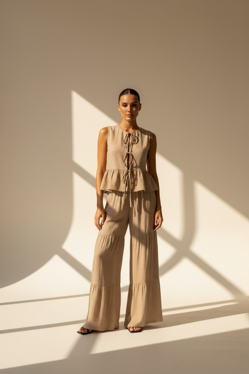 Tie Front Wide Leg Co-Ord Set