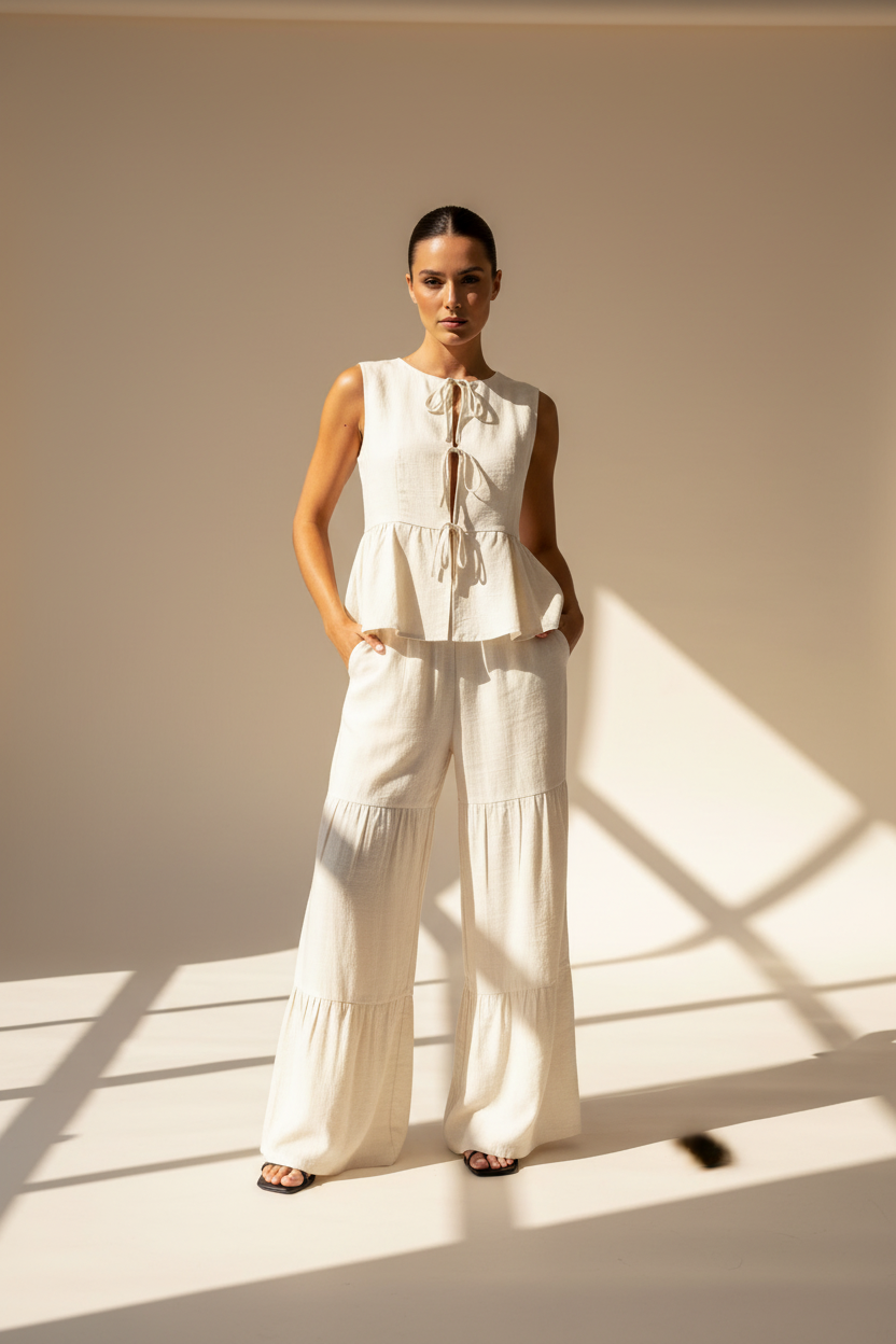 Tie Front Wide Leg Co-Ord Set