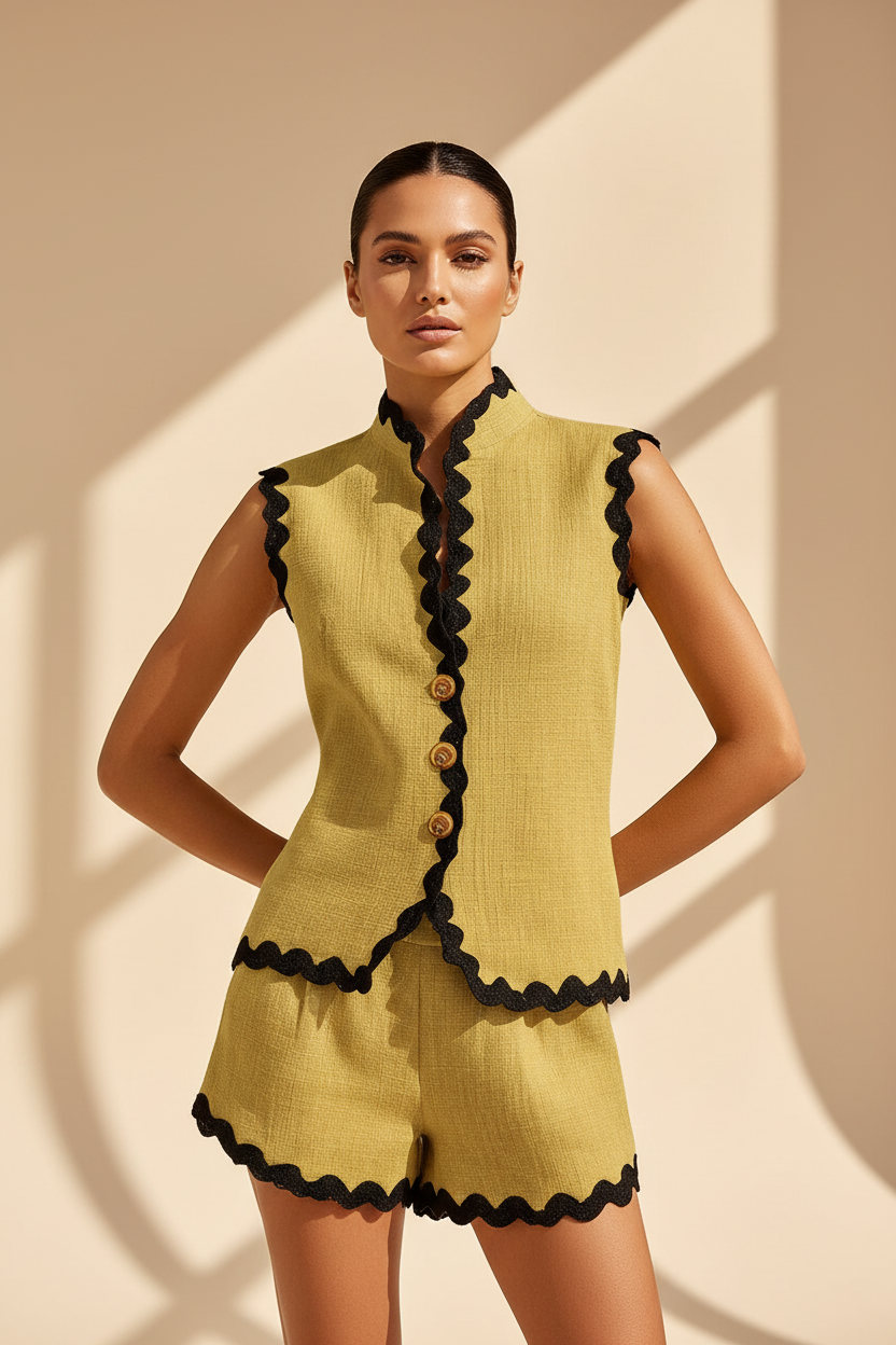 Contrast Trim Shorts Co-Ord Set
