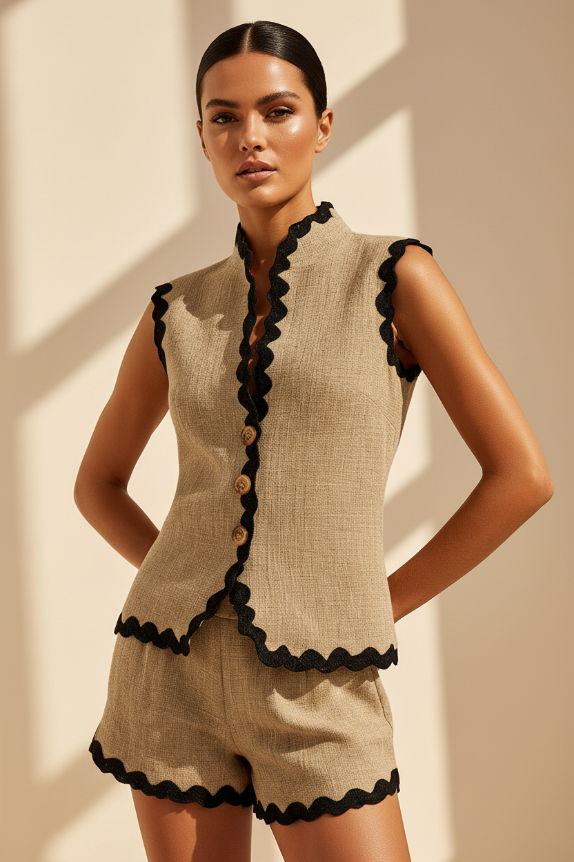 Contrast Trim Shorts Co-Ord Set