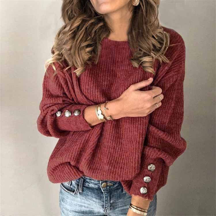 Relaxed-Fit Crew Neck Knit Sweater