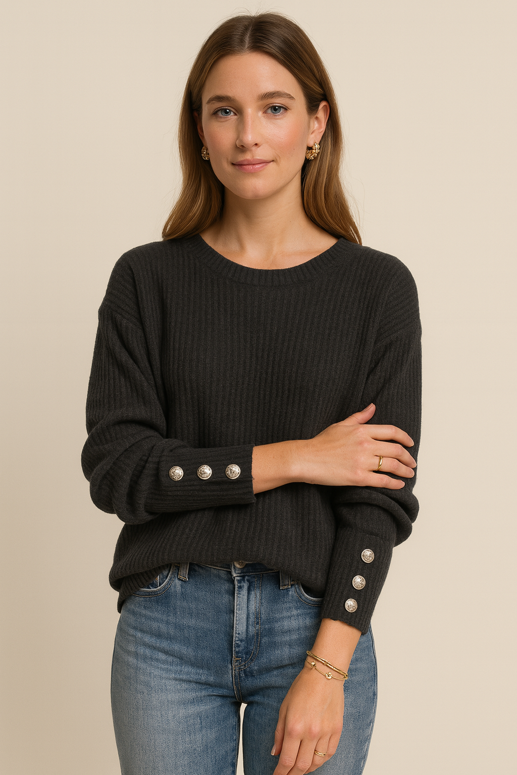 Relaxed-Fit Crew Neck Knit Sweater
