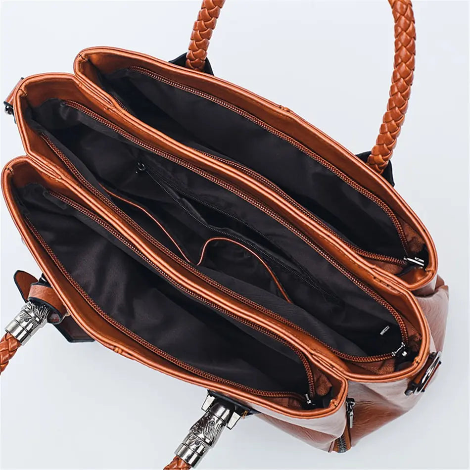 Women's Structured Tote Bag with Braided Handles