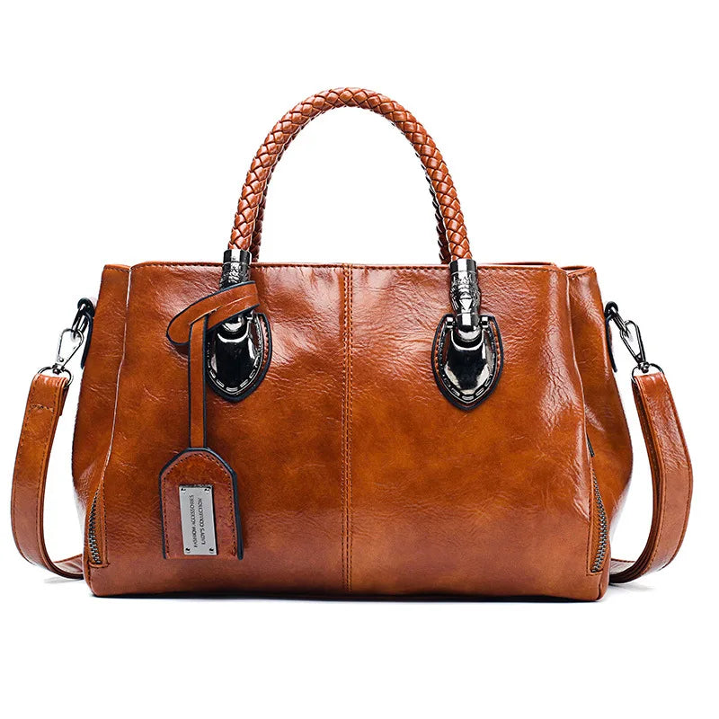 Women's Structured Tote Bag with Braided Handles