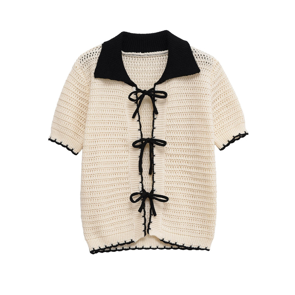 Tie Front Cropped Knit Cardigan