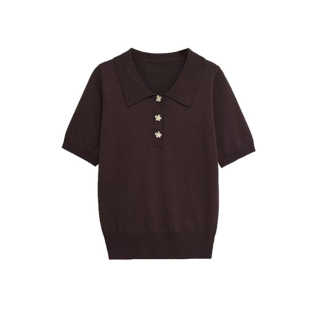 Button Front Fitted Knit Top