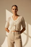 Cropped Crochet Knit Cardigan