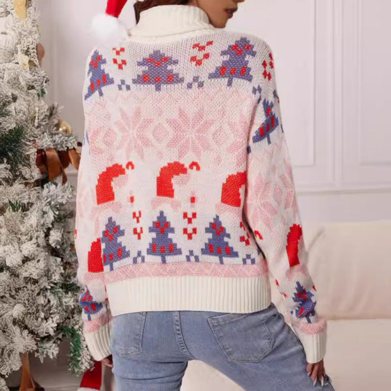 Women's Christmas Jumper with Turtleneck and Festive Motif