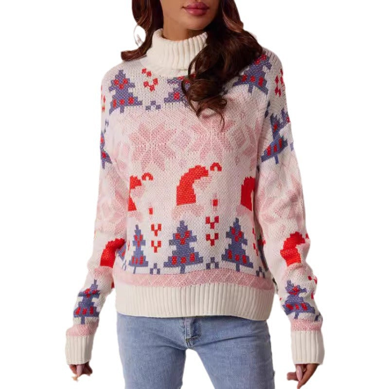 Women's Christmas Jumper with Turtleneck and Festive Motif