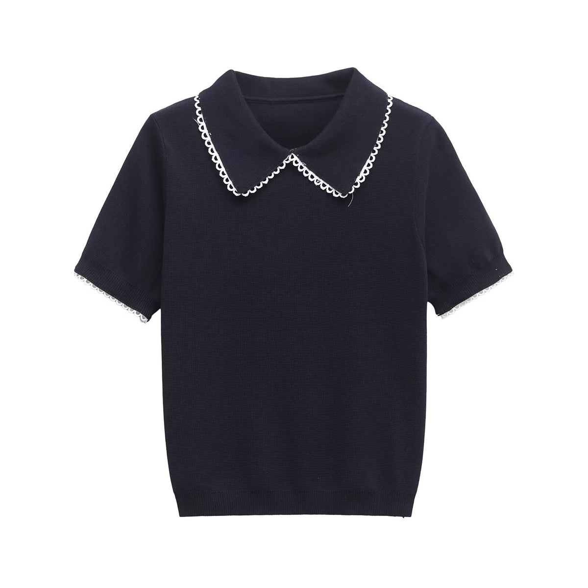 Contrast Collar Fitted Knit Top