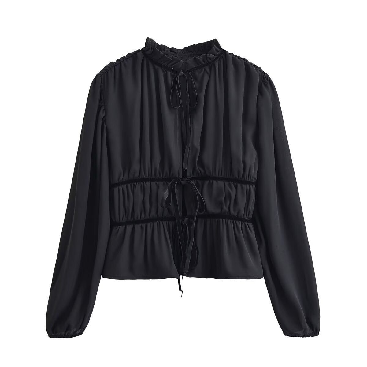 Pleated Waist High Neck Blouse