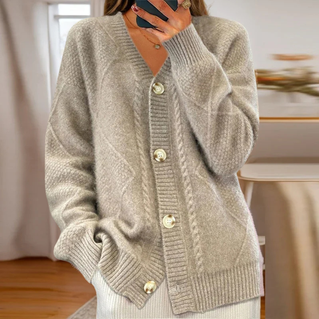 Classic Cable Knit Button Front Cardigan