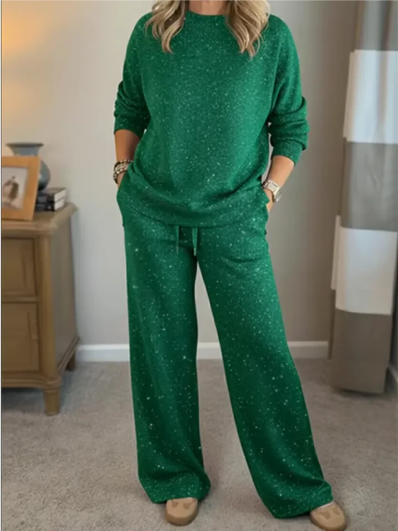 Women's Knit Lounge Set Two-Piece Speckled Tracksuit
