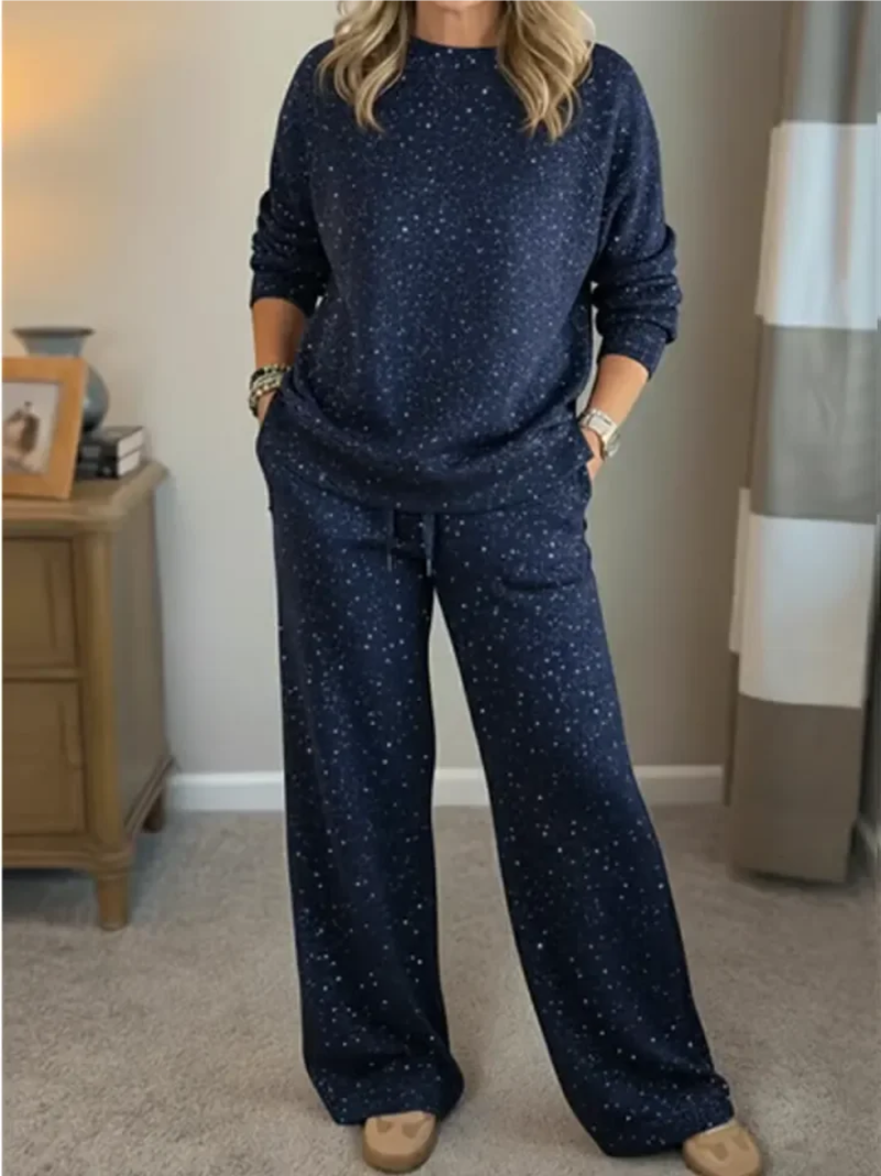 Women's Knit Lounge Set Two-Piece Speckled Tracksuit