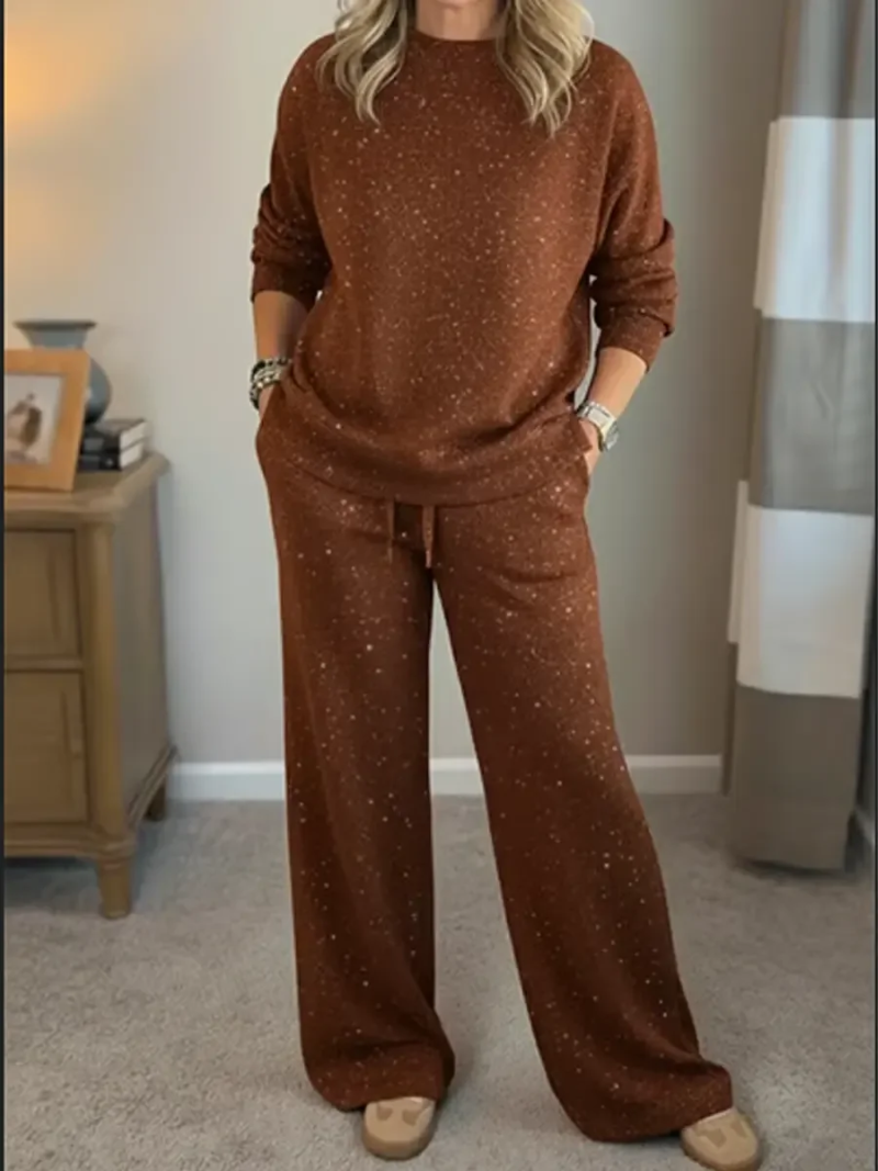 Women's Knit Lounge Set Two-Piece Speckled Tracksuit