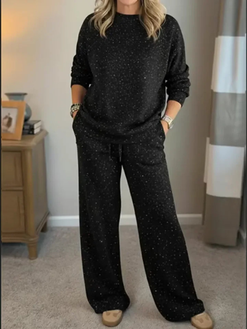 Women's Knit Lounge Set Two-Piece Speckled Tracksuit