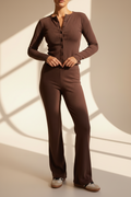 High Waisted Rib Wide Leg Trousers