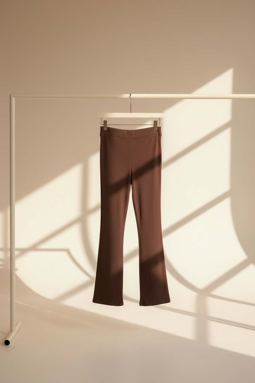 High Waisted Rib Wide Leg Trousers