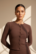 Rib Button Through Long Sleeve Top