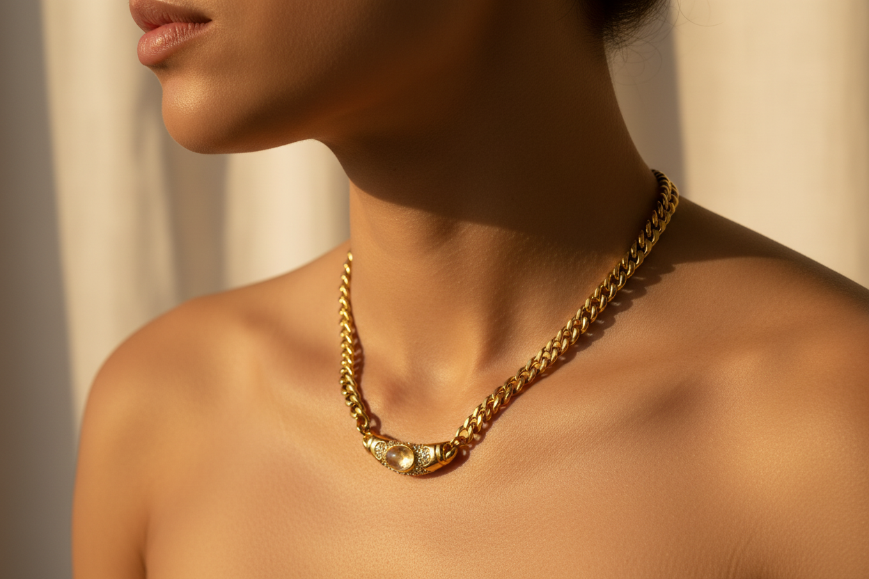 Stone Pendant Necklace | Gold-Plated | Ivory Nova