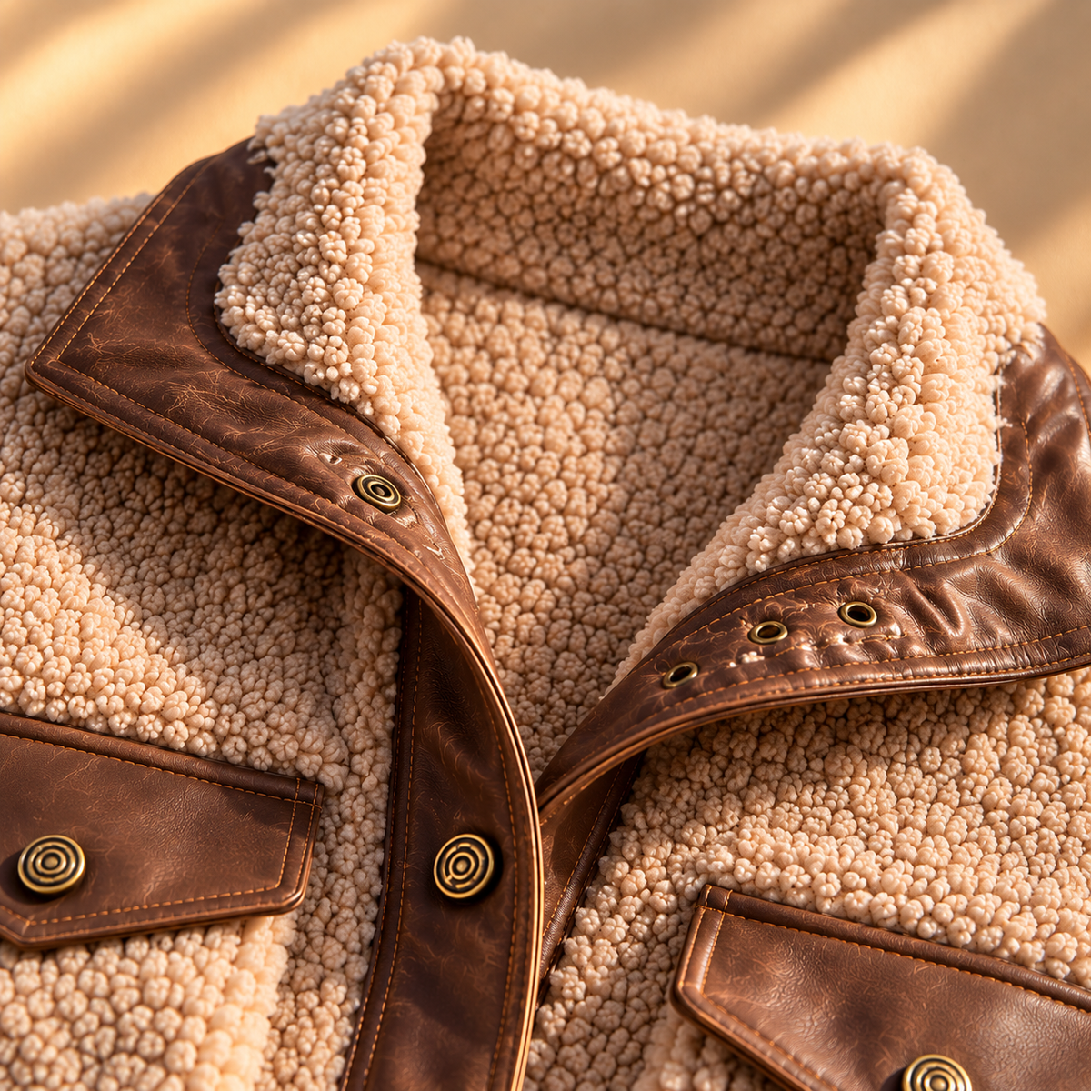 Plush Sherpa Jacket with Vegan Leather Belt and Contrast Trim