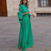 Printed V-Neck A-Line Maxi Dress