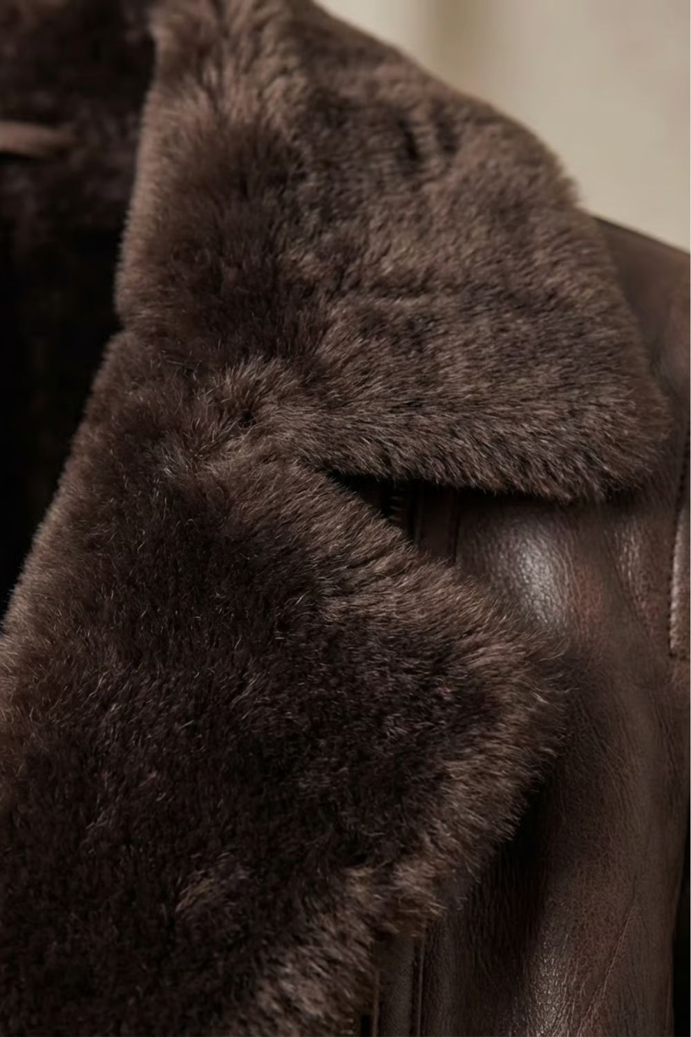 Faux Leather Shearling Collar Jacket