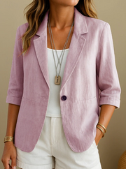 Relaxed Linen Blazer with Three Quarter Sleeves