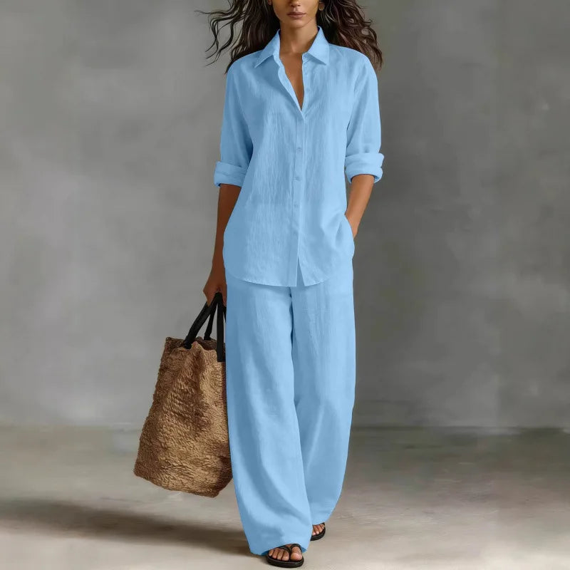 Button Up Wide Leg Trouser Set