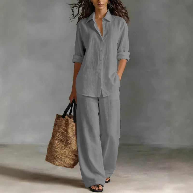 Button Up Wide Leg Trouser Set
