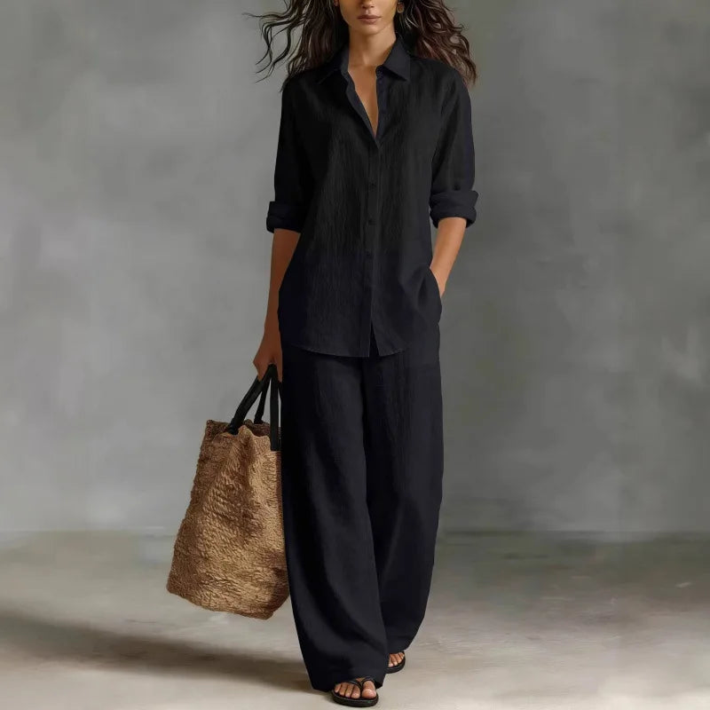 Button Up Wide Leg Trouser Set