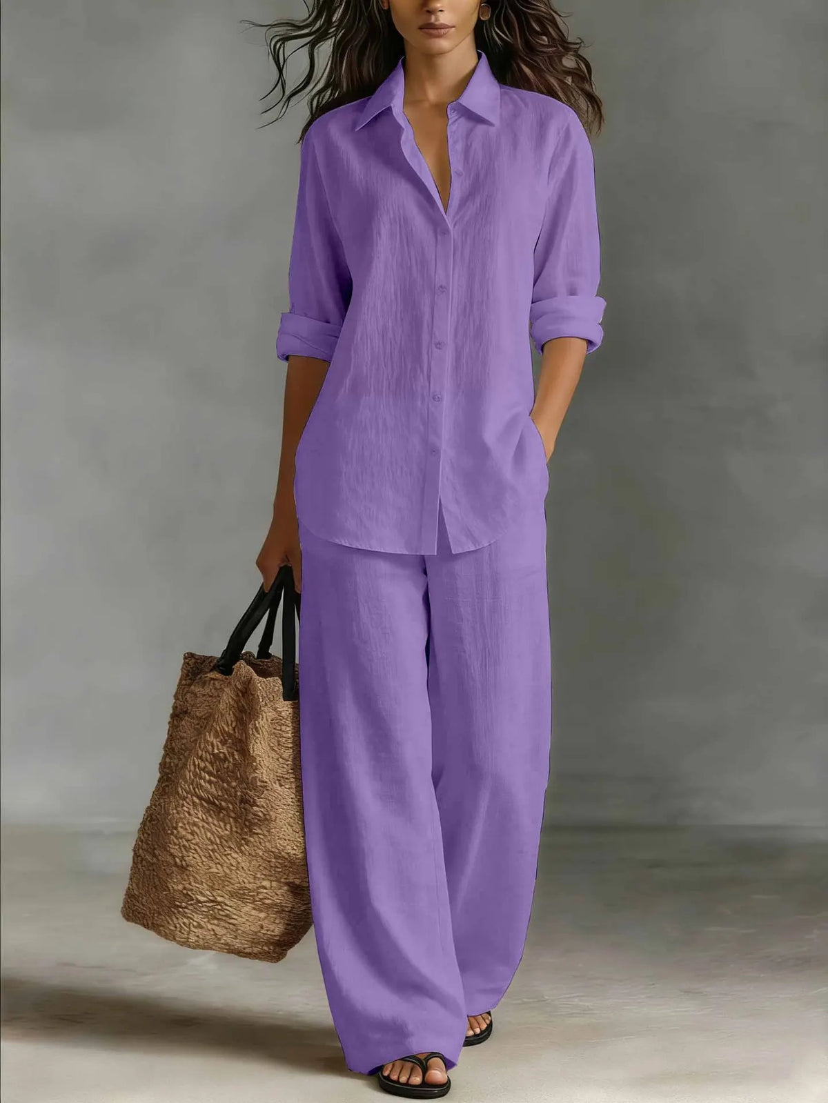 Button Up Wide Leg Trouser Set