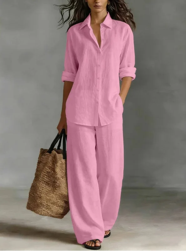 Button Up Wide Leg Trouser Set