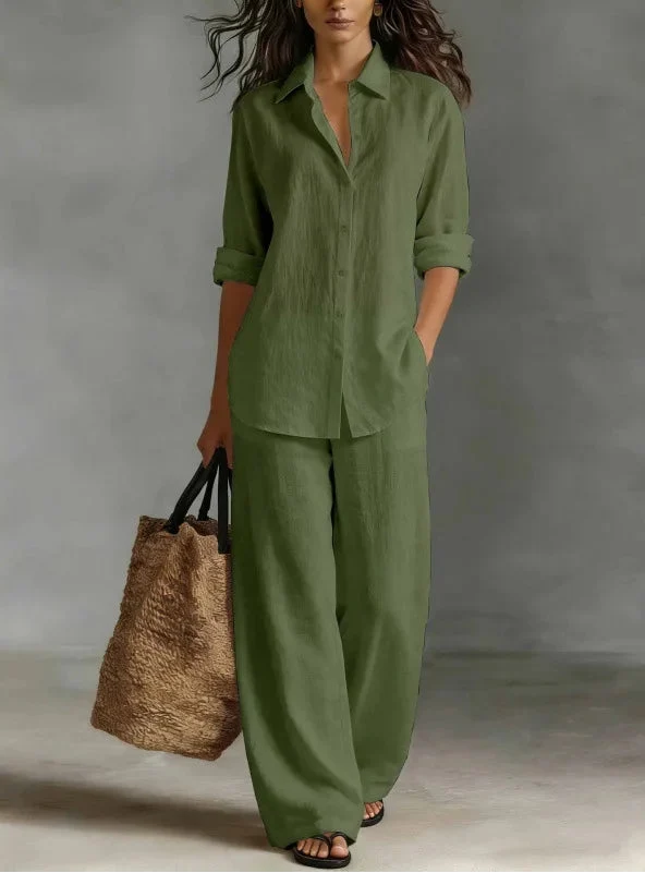 Button Up Wide Leg Trouser Set