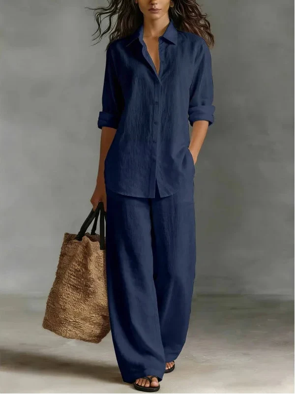 Button Up Wide Leg Trouser Set