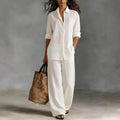 Button Up Wide Leg Trouser Set