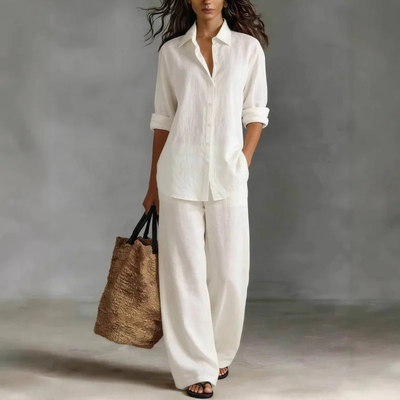 Button Up Wide Leg Trouser Set
