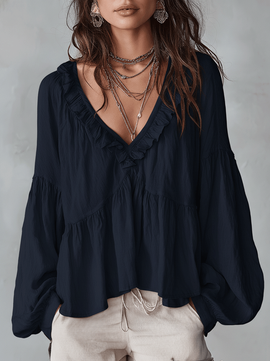Ruffle V-Neck Tiered Blouse