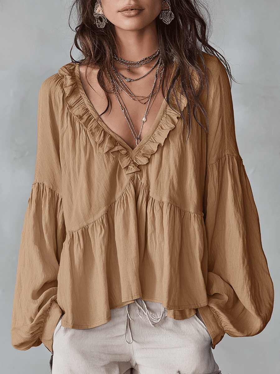 Ruffle V-Neck Tiered Blouse