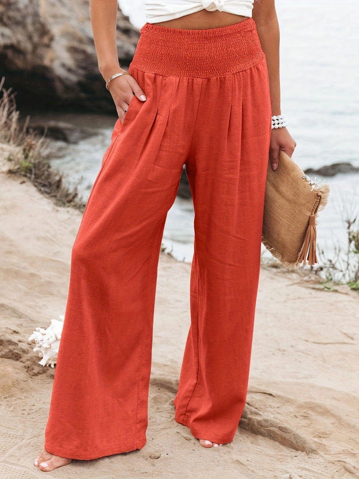 High Waist Wide Leg Linen Trousers