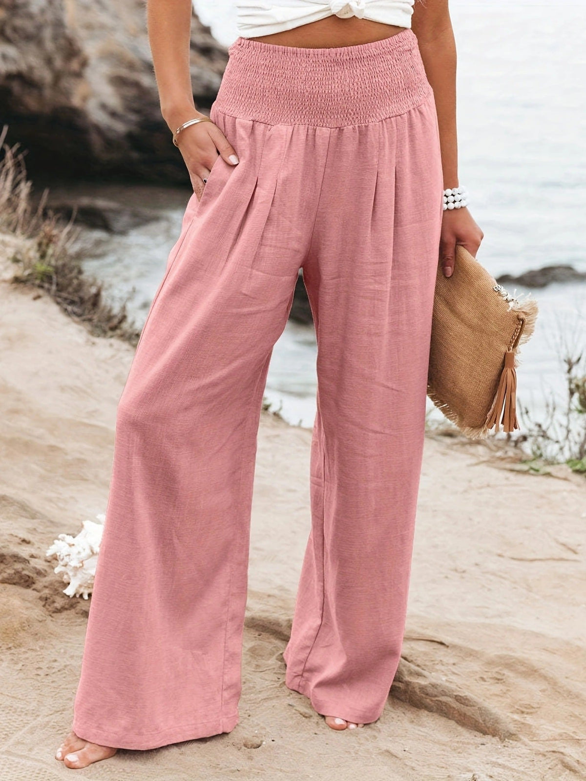 High Waist Wide Leg Linen Trousers