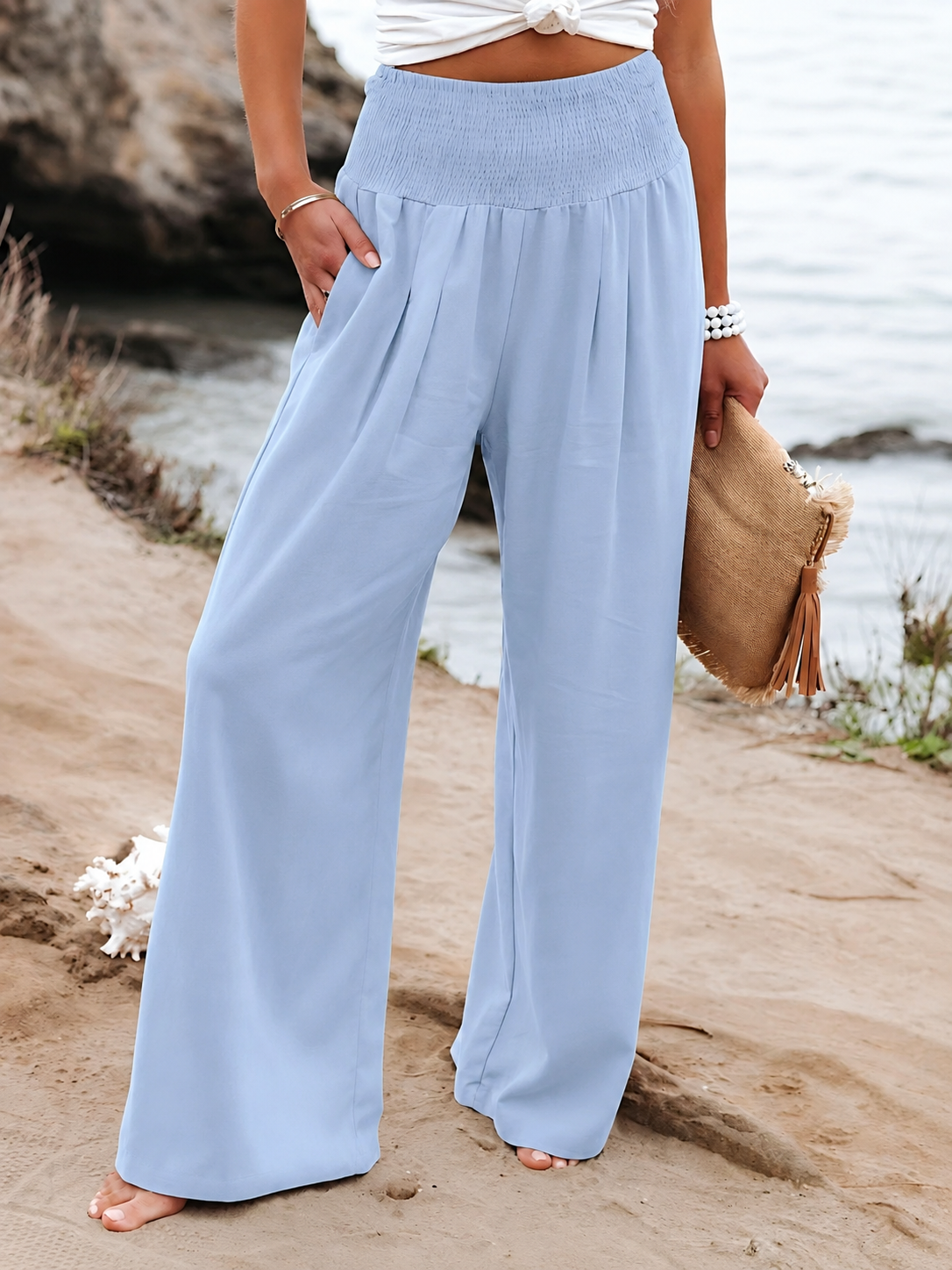 High Waist Wide Leg Linen Trousers