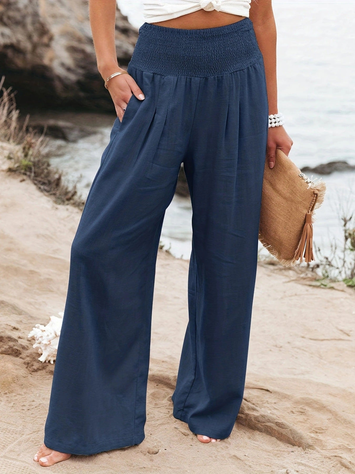 High Waist Wide Leg Linen Trousers