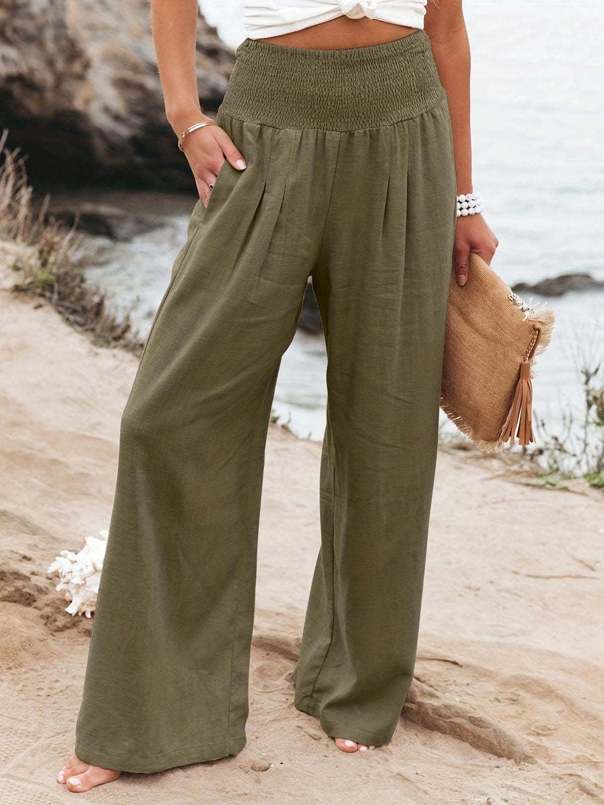 High Waist Wide Leg Linen Trousers