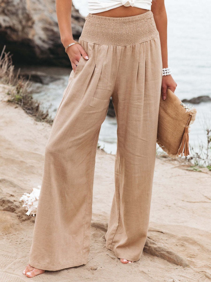 High Waist Wide Leg Linen Trousers