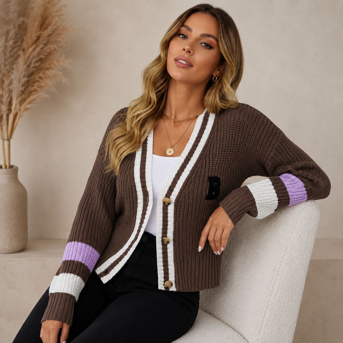Striped Varsity Button Knit Cardigan