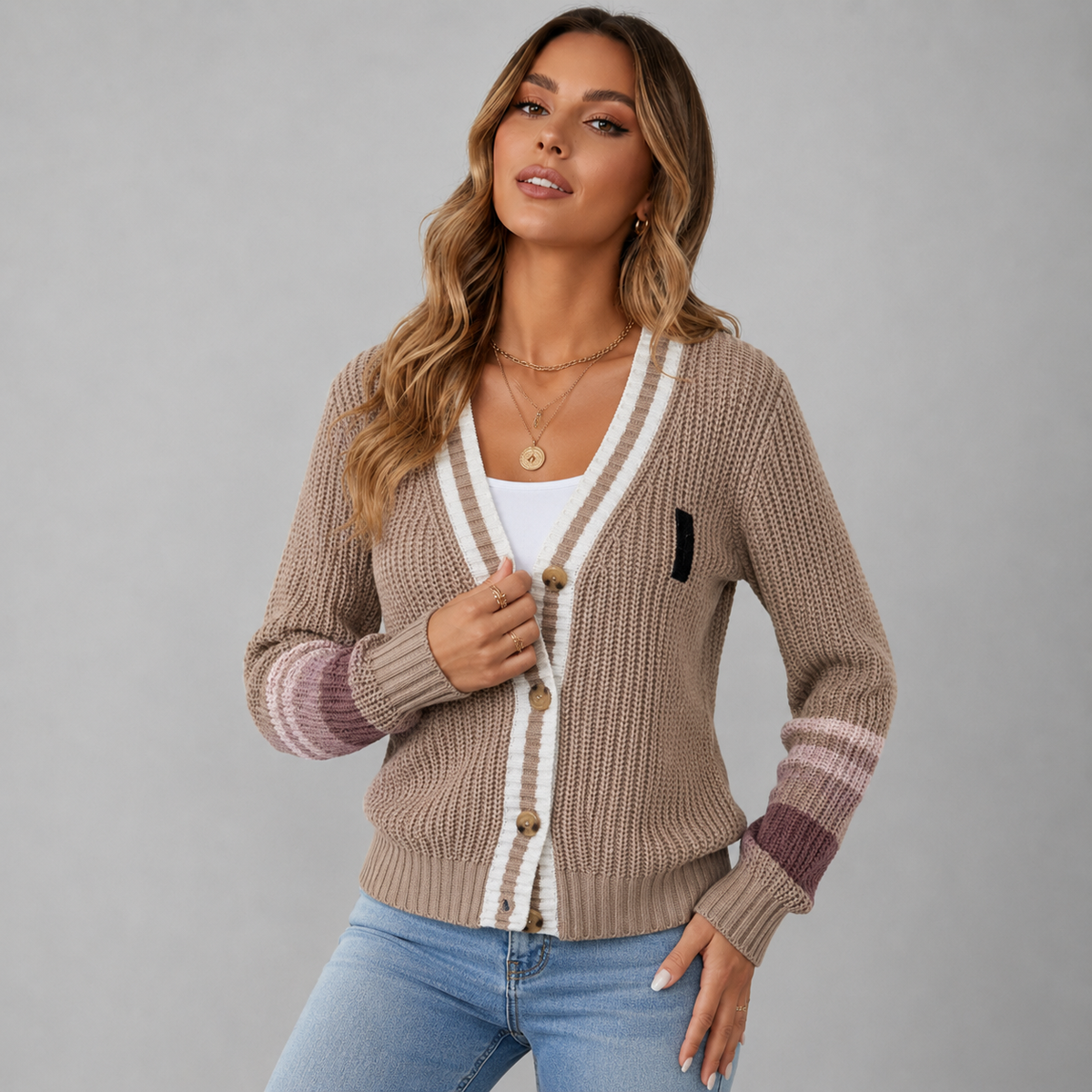 Striped Varsity Button Knit Cardigan