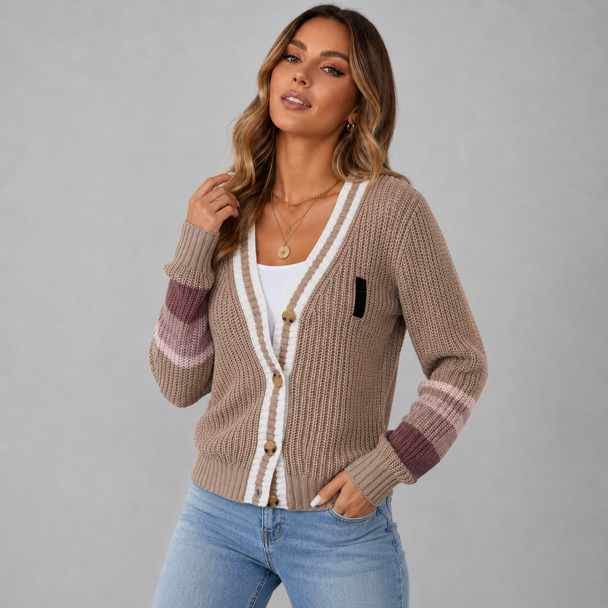 Striped Varsity Button Knit Cardigan