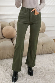 Retro High Waist Corduroy Flared Trousers with Patch Pockets