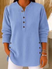 Ribbed Tunic Top with Henley Neckline and Side Button Detail